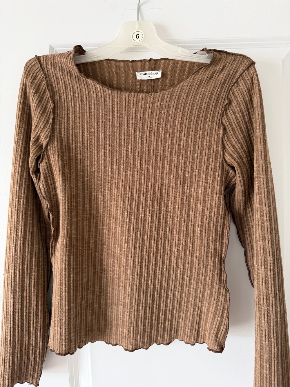 mittoshop Ribbed Long Sleeve Top in Light Brown